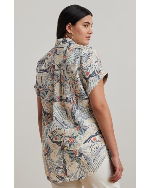 Ralph Lauren Gray Beach Print Relaxed Fit Short Sleeve Linen Button-Up Shirt