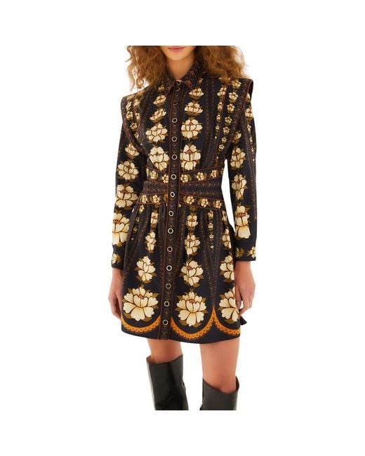 Farm Rio Brown Floral Long Sleeve Cotton Dress