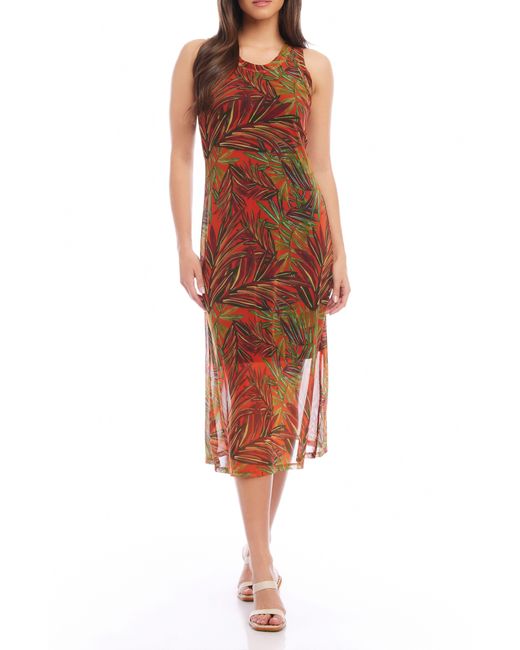 Karen Kane Orange Palm Print Mesh Midi Dress