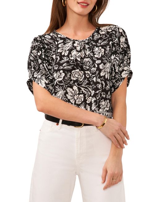 Vince Camuto Black Floral Puff Sleeve Top