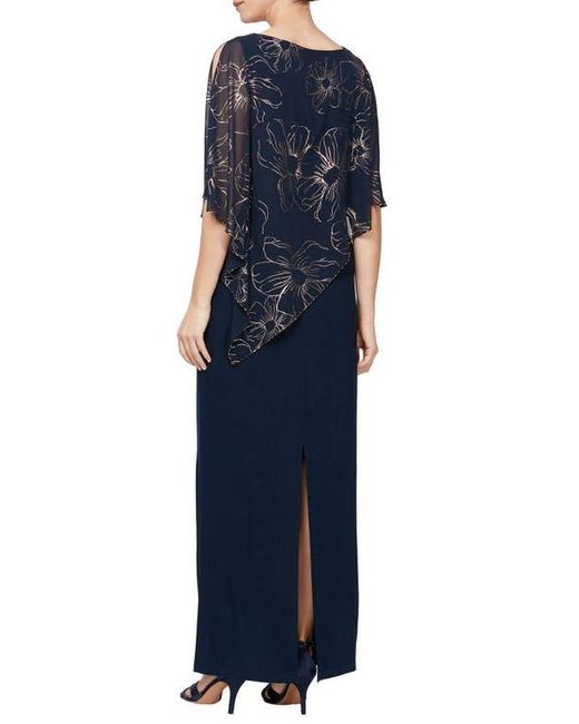 Sl Fashions Blue Metallic Chiffon Overlay Gown