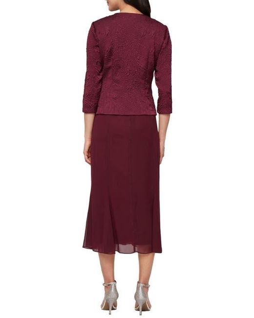 Alex Evenings Textured Jacquard Mock Two-Piece Cocktail Dress With Jacket