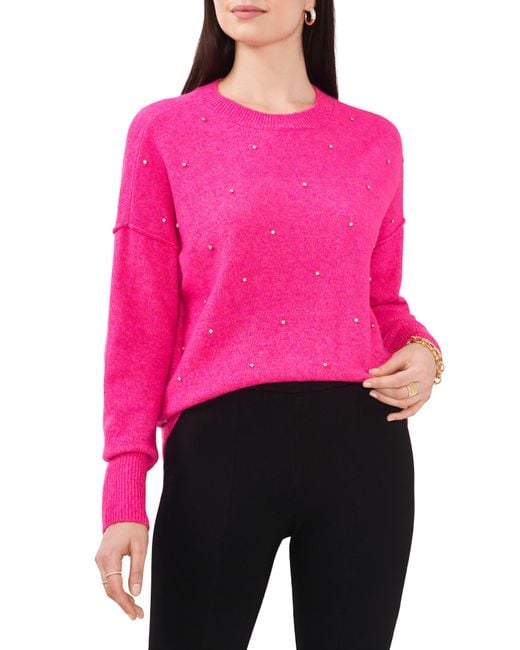 Chaus Pink Rhinestone Cozy Crewneck Sweater