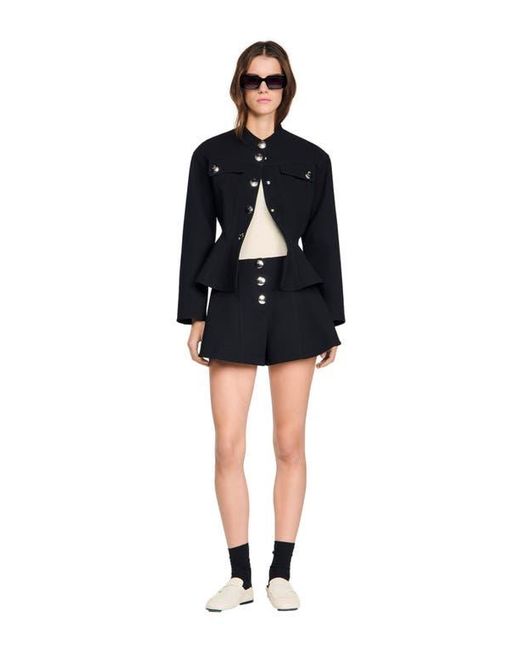 Sandro Black Press-Stud Flared Shorts
