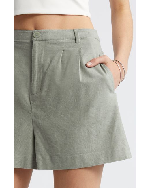Open Edit Green High Waist Linen Blend Shorts