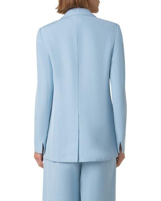 Akris Punto Blue One-Button Linen Boyfriend Blazer