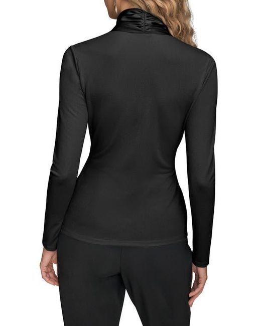 Donna Karan Black Wrap Front Long Sleeve Top