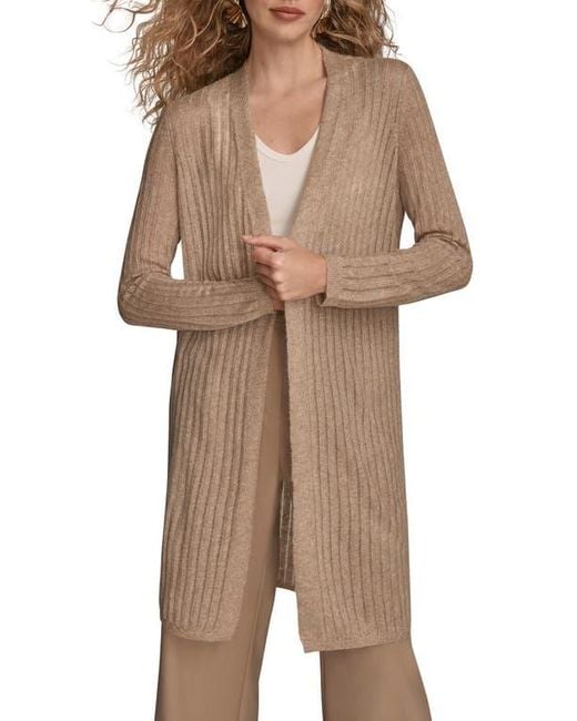 Donna Karan Brown Pointelle Cardigan