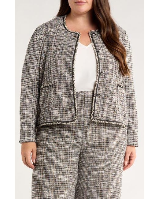 Lyssé Gray Collarless Stretch Tweed Jacket