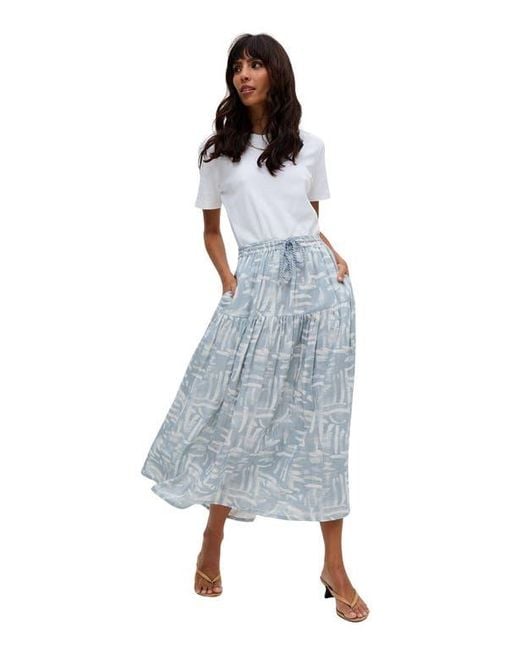 Raffya Blue Bonnie Shirred Waist Warhol Print Midi Skirt
