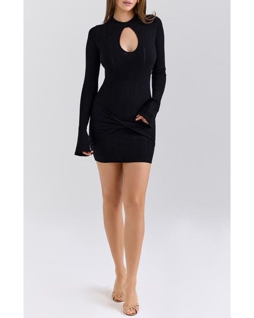 House Of Cb Black Aziza Long Sleeve Rib Minidress