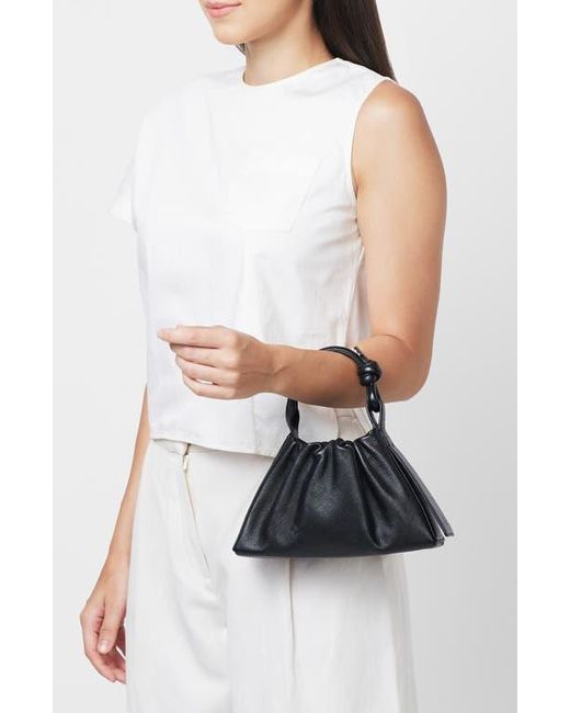 BEHNO Black Mini Tina Ruched Saffiano Leather Baguette Top Handle Bag