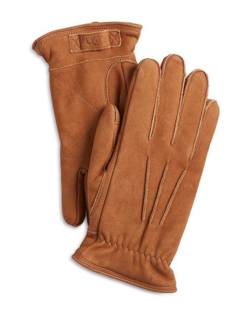 Ugg Brown Three-Point Leather Tech Gloves for men