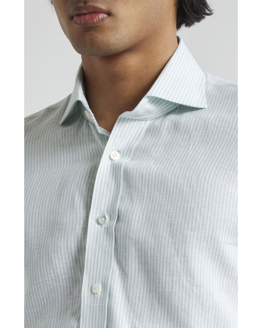 Thom Sweeney Blue Stripe Linen Button-up Shirt for men