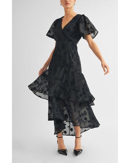 Arose Studio Black Londyn Flutter Sleeve Gown