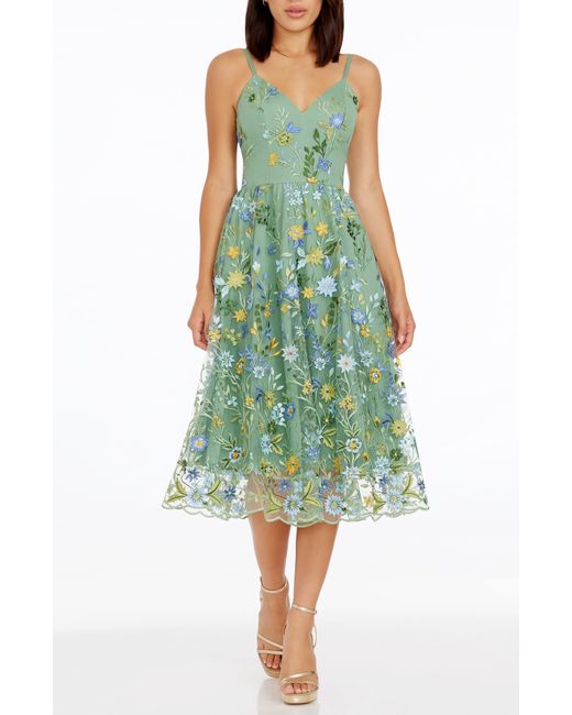 Dress the Population Green Maren Floral Embroidery Cocktail Dress