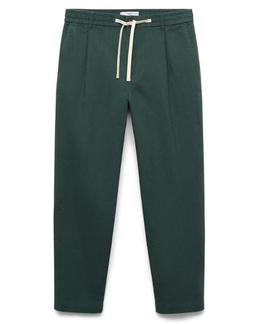 Mango Green Slim Fit Linen & Cotton Drawstring Pants for men