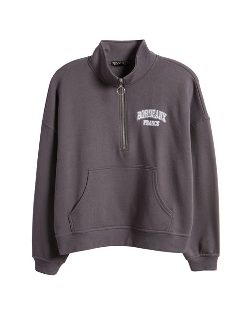 THE VINYL ICONS Gray Embroidered Bordeaux Half Zip Pullover