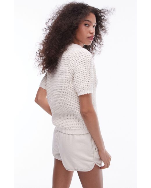 TOPSHOP Natural Short Sleeve Chunky Cotton Sweater