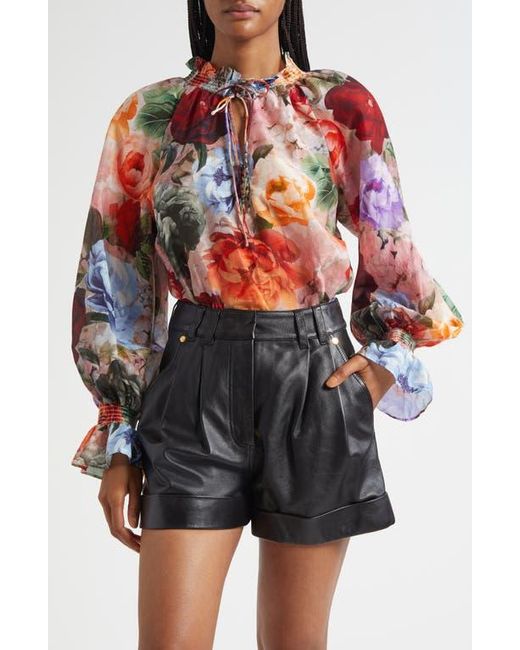 Alice + Olivia Multicolor Norah Ruffle Cotton & Silk Peasant Top