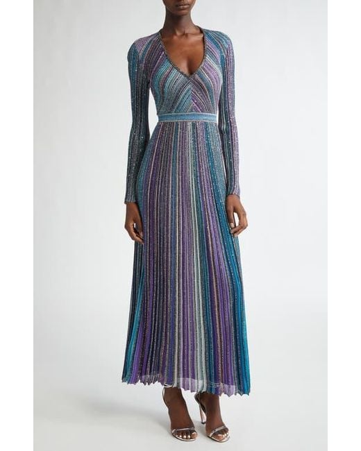 Missoni Sequin Metallic Stripe Long Sleeve Sweater Dress in