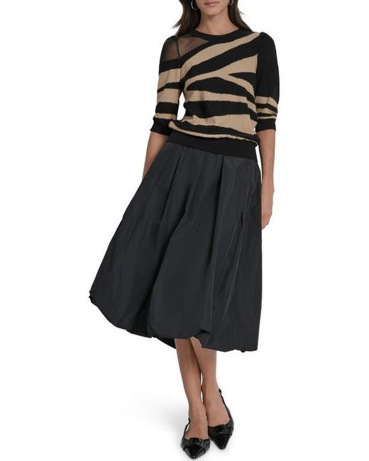 DKNY Black Zebra Stripe Three-Quarter Sleeve Sweater