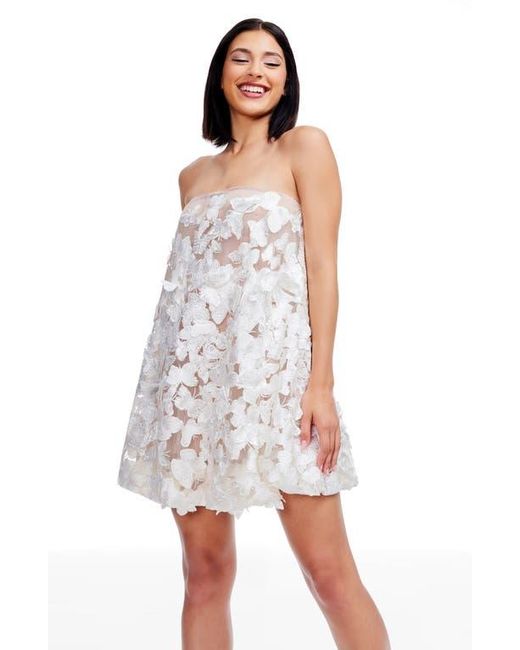 Dress the Population White Sachi Butterfly Appliqué Strapless Bubble Hem Cocktail Minidress