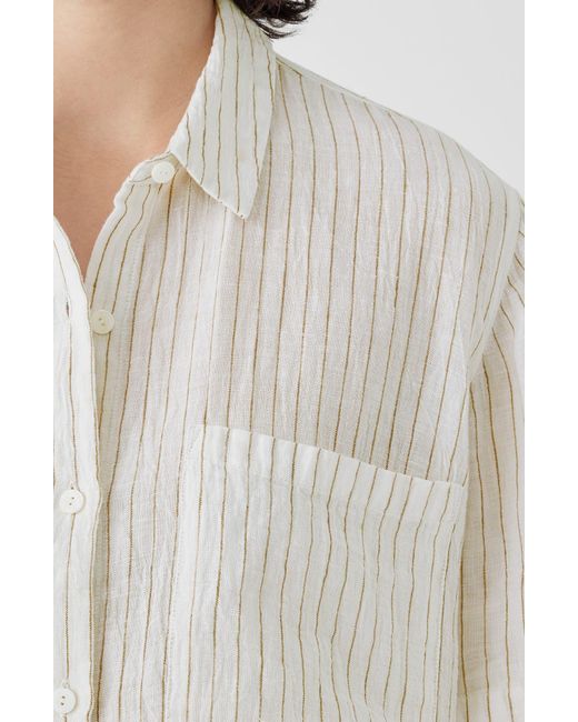 Eileen Fisher White Classic Collar Stripe Organic Linen Shirtdress