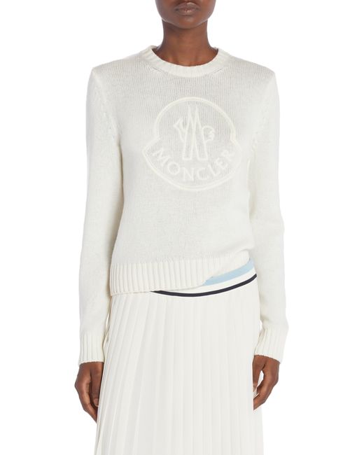 Moncler White Embroidered Logo Virgin Wool & Cashmere Sweater