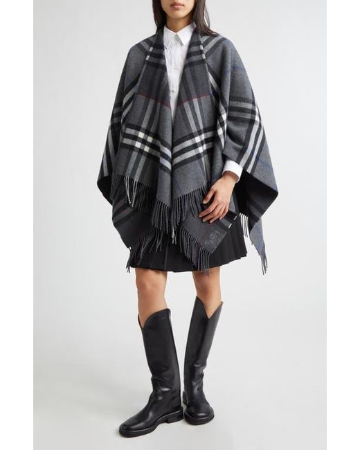 Burberry Black Check Double Face Cashmere & Wool Cape