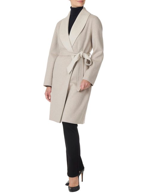 Sofiacashmere Natural Double Face Wool & Cashmere Wrap Coat