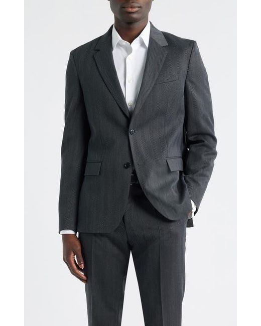 Boss Gray Houston Slim Fit Charcoal Wool Blend Herringbone Suit for men