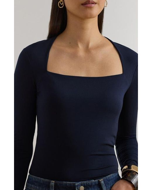 Ralph Lauren Blue Stretch Jersey Square Neck Top