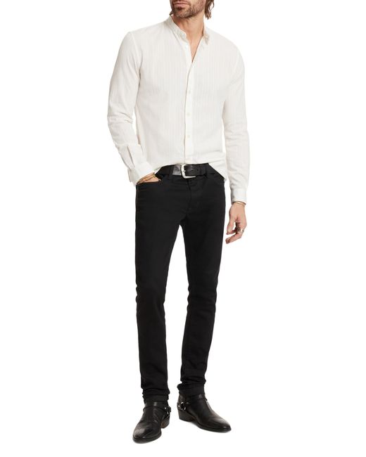 John Varvatos White Ben Embroidered Band Collar Button-up Shirt for men