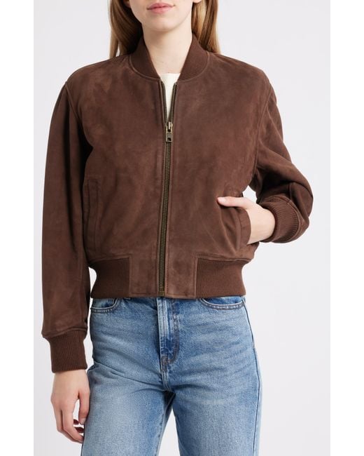 Schott Nyc Brown Suede Bomber Jacket