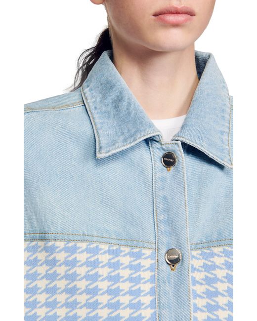 Sandro Blue Natan Knit Contrast Denim Jacket