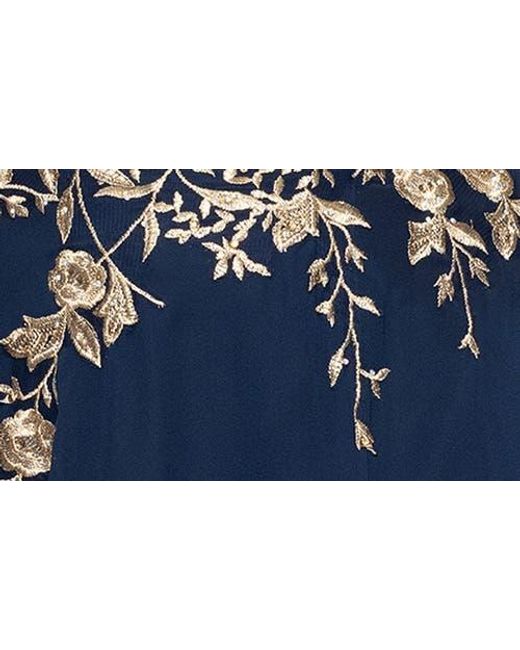 Betsy & Adam Blue Metallic Embroidery Chiffon Gown