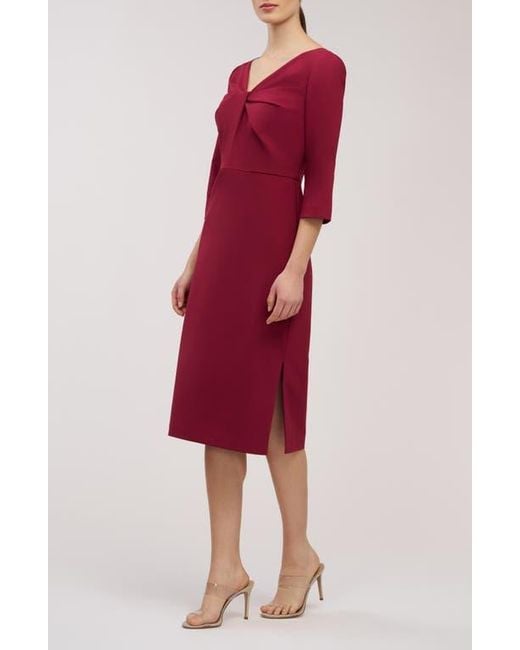 Kay Unger Red Farrah Twist Front Midi Cocktail Dress