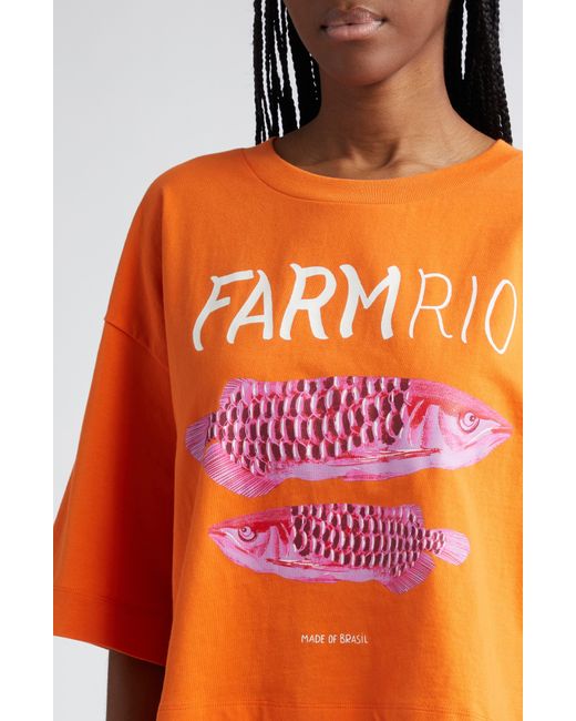 Farm Rio Orange Tropical Fish Cotton Graphic T-shirt