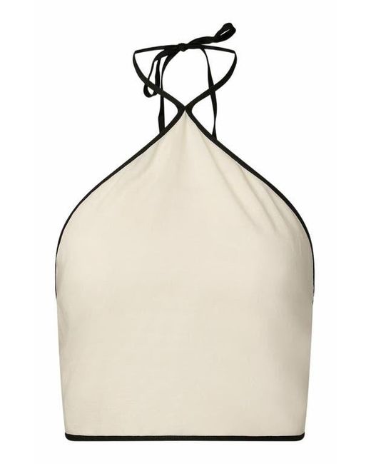 Onia White Air Linen Cropped Halter Top