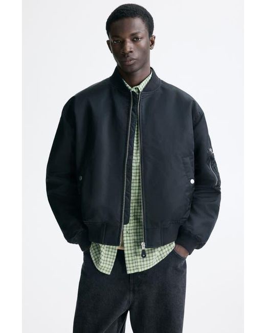 H&M Black Padded Nylon Bomber Jacket for men