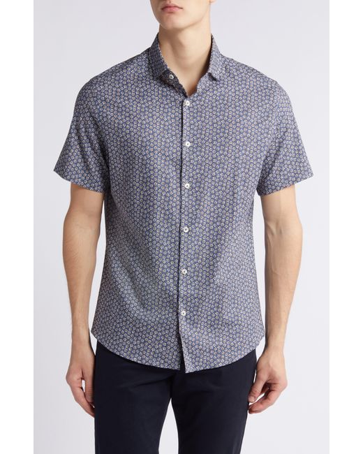 Stone Rose Gray Floral Short Sleeve Stretch Cotton Blend Button-up Shirt for men