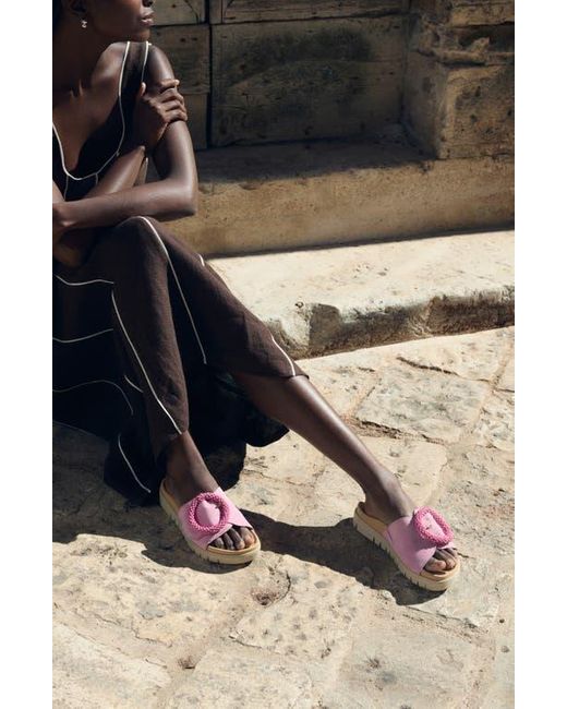 Gabor Pink Beaded Buckle Platform Slide Sandal