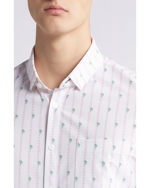 Mizzen+Main White Mizzen+main Leeward Trim Fit Cactus Stripe Short Sleeve Performance Button-up Shirt for men