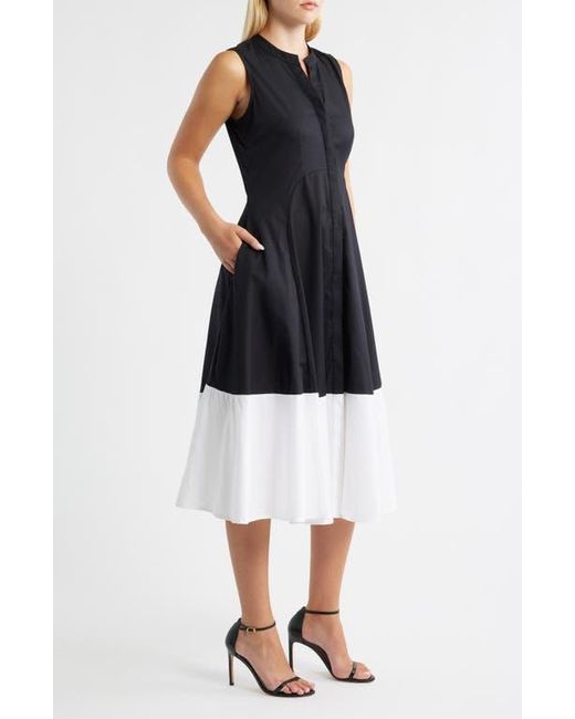 Halogen® Black Colorblock Sleeveless Cotton Dress