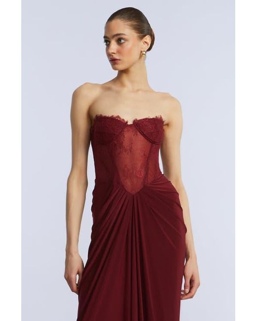 BCBGMAXAZRIA Red Lace & Jersey Gown