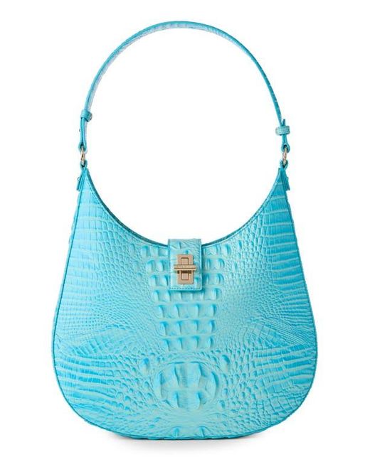 Brahmin Blue Fallon Croc Embossed Leather Shoulder Bag