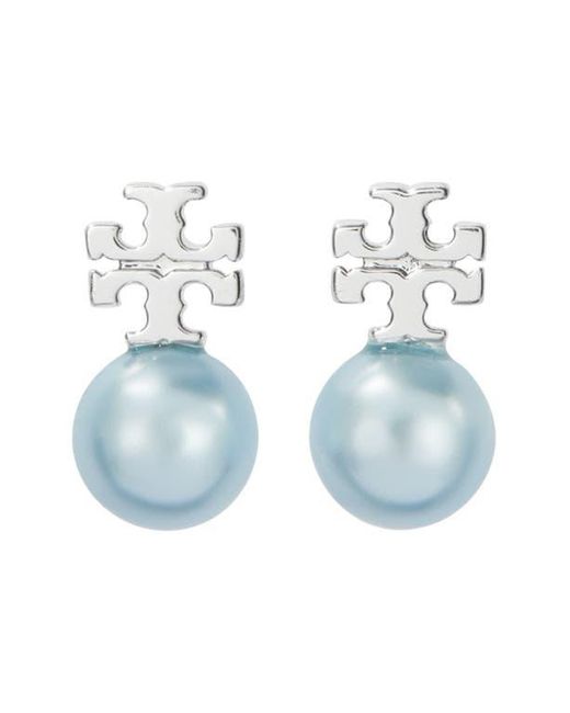 Tory Burch Blue Faux Pearl Stud Earrings