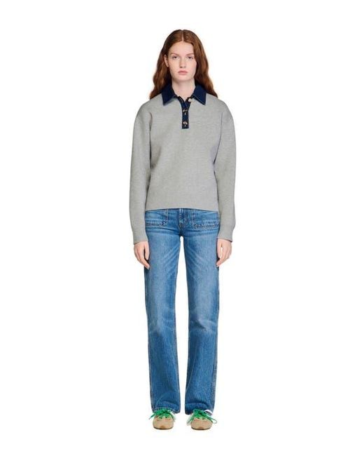 Sandro Sweater With Denim Collar in Blue | Lyst