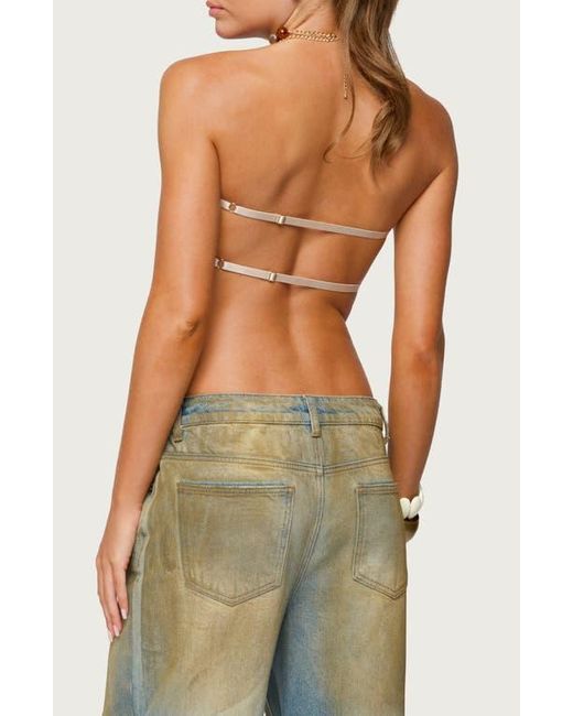 Edikted Green Sequin Strapless Handkerchief Crop Top